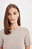 DeFacto Slim Fit Dar Kesim Bisiklet Yaka Fitilli Kaşkorse Basic Düz Kısa Kollu Tişört C0097AX24AUBG130