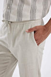 DeFacto Yazlık Keten Görünümlü Jogger Pantolon Slim Fit Dar Kesim Düz Paça Pamuklu Cepli D2671AX24AUBG74