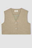 DeFacto x Manuka V Yaka Keten Basic Düz Blazer Yelek D4391AX24HSBG281
