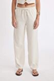 DeFacto 	Keten Karışımlı Pantolon Wide Leg Geniş Bol Paça Cepli Basic Düz Normal Bel Standart Boy D1010AX24HSER42