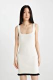DeFacto Fitted Kare Yaka Ribana Kolsuz Mini Elbise D3001AX24SMER99
