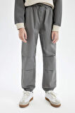 DeFacto Erkek Çocuk Bağcıklı Beli ve Paçası Lastikli Cepli Jogger Gabardin Pantolon C7577A824WNKH401