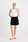 DeFacto Regular Fit Normal Bel Kısa Paça Keten Karışımlı Siyah Şort D3989AX24HSBK81