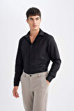 DeFacto Slim Fit Dar Kesim Oxford Basic Düz Pamuk Karışımlı Uzun Kollu Siyah Gömlek R4340AZ24AUBK27