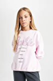 DeFacto Kız Çocuk Pembe Barbie Oversize Geniş Kalıp Bisiklet Yaka İçi Yumuşak Tüylü Sweatshirt D1117A824AUPN633