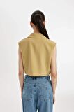 DeFacto Crop Ceket Yaka Basic Düz Blazer Yelek D1199AX24SMKH485