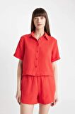 DeFacto Boxy Fit Müslin Kısa Kollu Gömlek D0583AX24SMRD117