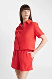 DeFacto Boxy Fit Müslin Kısa Kollu Gömlek D0583AX24SMRD117