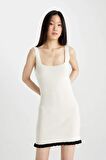 DeFacto Fitted Kare Yaka Kolsuz Mini Ribana Elbise D3001AX24SMER105