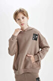 DeFacto Erkek Çocuk Oversize Geniş Kalıp Kapüşonlu Cepli Kalın Okul Sweatshirt D1644A824AUBN551