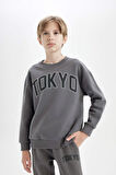 DeFacto Erkek Çocuk Antrasit Oversize Geniş Kalıp Bisiklet Yaka Baskılı Okul Sweatshirt D1643A824AUAR215