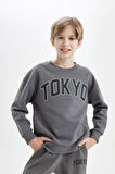 DeFacto Erkek Çocuk Antrasit Oversize Geniş Kalıp Bisiklet Yaka Baskılı Okul Sweatshirt D1643A824AUAR215