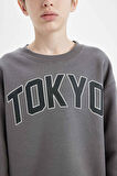 DeFacto Erkek Çocuk Antrasit Oversize Geniş Kalıp Bisiklet Yaka Baskılı Okul Sweatshirt D1643A824AUAR215
