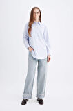 DeFacto Relax Fit Çizgili Poplin Uzun Kollu Gömlek Tunik B6879AX24AUWT34