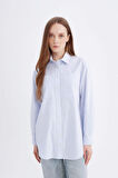 DeFacto Relax Fit Çizgili Poplin Uzun Kollu Gömlek Tunik B6879AX24AUWT34