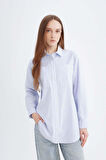 DeFacto Relax Fit Çizgili Poplin Uzun Kollu Gömlek Tunik B6879AX24AUWT34
