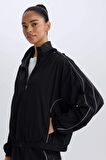 DeFactoFit Oversize Geniş Kalıp Cepli Dokuma Sporcu Fermuarlı Hırka C9625AX25SPBK81
