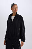 DeFactoFit Oversize Geniş Kalıp Cepli Dokuma Sporcu Fermuarlı Hırka C9625AX25SPBK81