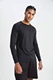 DeFactoFit Slim Fit Dar Kesim Bisiklet Yaka Baskılı Sporcu Uzun Kollu Tişört C8370AX24HSBK81
