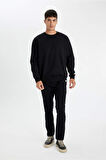 DeFacto Oversize Geniş Kalıp Bisiklet Yaka Kalın Basic Düz Sweatshirt T5139AZ24AUBK81