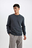 Regular Fit Bisiklet Yaka Kalın Basic Sweatshirt