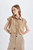DeFacto Crop Poplin Kısa Kollu Gömlek D1200AX24SMBN156