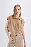 DeFacto Crop Poplin Kısa Kollu Gömlek D1200AX24SMBN156