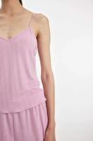 DeFacto Pijama Takım Pamuklu Askılı Pijama Üstü Esnek Beli Şortlu Pijama Altı-Fall in Love A7968AX24HSPN444