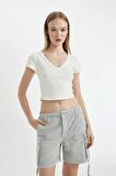 DeFacto Coool Regular Fit Normal Bel Kısa Paça Gabardin Şort D1006AX24SMGR296