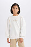 DeFacto Kız Çocuk Oversize Geniş Kalıp Bisiklet Yaka Baskılı Sweatshirt D9784A825SPER105