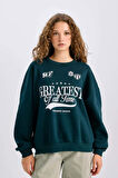 DeFacto Loose Fit Bisiklet Yaka Baskılı Kalın Sweatshirt E1696AX24WNGN229