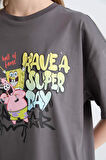 DeFacto Coool SpongeBob Oversize Geniş Kalıp Bisiklet Yaka Kısa Kollu Tişört D9117AX25SMAR58