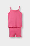 Kız Bebek 2'li Takımı Baskılı Askılı Fitilli Kaşkorse Atlet Esnek Belli Tayt