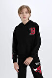 DeFacto Erkek Çocuk NBA Wordmark Kapüşonlu İçi Yumuşak Tüylü Sweatshirt D7900A824WNBK81