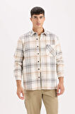DeFacto Regular Fit Polo Yaka Kareli Flanel Uzun Kollu Gömlek E2763AX24WNER98