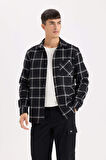 DeFacto Regular Fit Polo Yaka Kareli Flanel Uzun Kollu Gömlek E2763AX24WNBK81