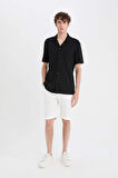 DeFacto 	Modern Fit Polo Yaka Dokulu Penye Kısa Kollu Siyah Gömlek C4125AX25SMBK81