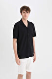 DeFacto 	Modern Fit Polo Yaka Dokulu Penye Kısa Kollu Siyah Gömlek C4125AX25SMBK81