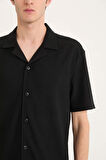 DeFacto 	Modern Fit Polo Yaka Dokulu Penye Kısa Kollu Siyah Gömlek C4125AX25SMBK81