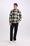 DeFacto Regular Fit Polo Yaka Kareli Flanel Uzun Kollu Gömlek E2763AX24WNNV64