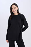 DeFacto Regular Fit Bisiklet Yaka Basic Düz Bürümcük Uzun Kollu Tişört E1800AX25SPBK81