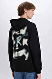 Boxy Fit Kapüşonlu Sırt Baskılı Sweatshirt