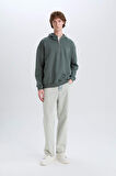 DeFacto Boxy Fit Kapüşonlu Yarım Fermuarlı Baskılı Sweatshirt D6998AX25SPGN463