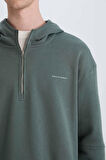 DeFacto Boxy Fit Kapüşonlu Yarım Fermuarlı Baskılı Sweatshirt D6998AX25SPGN463