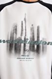 Oversize Geniş Kalıp Bisiklet Yaka Baskılı Sweatshirt