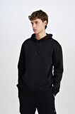 DeFacto Regular Fit Kapüşonlu Kanguru Cepli İçi Yumuşak Tüylü Basic Düz Sweatshirt X8283AZ25SPBK81