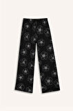 Kız Çocuk Desenli Wide Leg Geniş Paça Pamuklu Pantolon