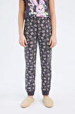 Kız Çocuk Pijama Takımı Bisiklet Yaka Baskılı Kısa Kollu Üst Beli Lastikli Desenli Uzun Alt