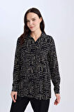 Loose Fit Gömlek Yaka Desenli Uzun Kollu Gömlek Tunik