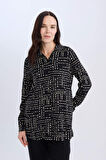 Loose Fit Gömlek Yaka Desenli Uzun Kollu Gömlek Tunik